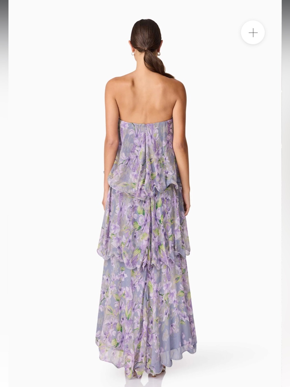 elliatt milena purple floral print tiered strapless maxi dress size small NEW - Picture 7 of 13